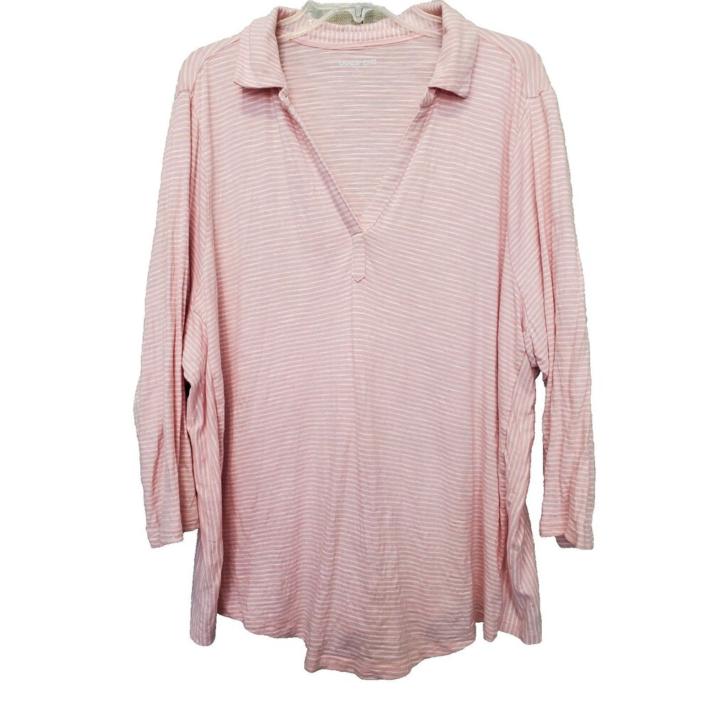 Lands' End Pink & White Striped Cotton Collared Tunic Size 3X (26W - 28W)
